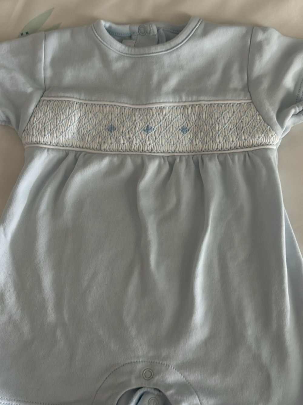 Classic Light Blue Smocked Baby One-Piece Bodysuit